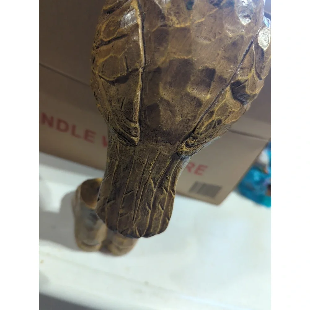 Resin Owl figurine With Long Legs And Boots Brown 12 Inches Wood Look